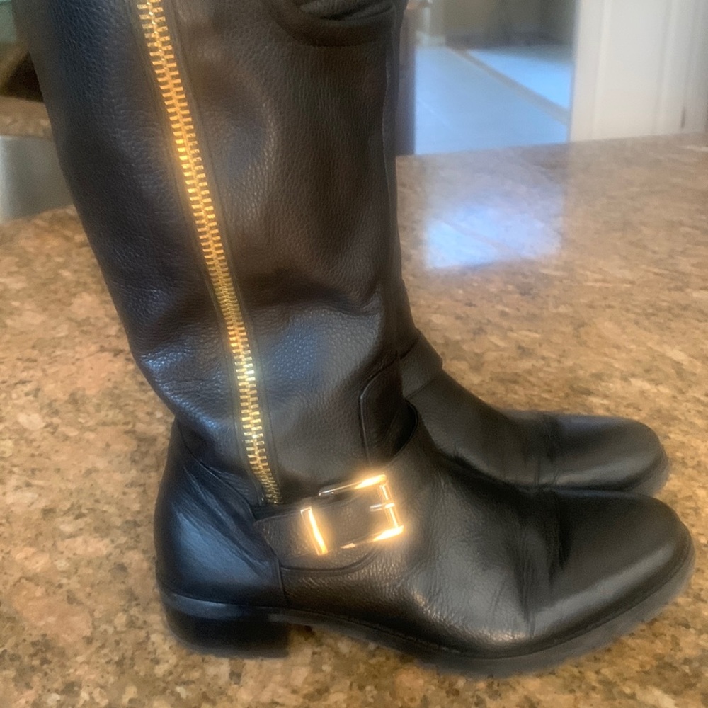 Vince Camuto black with gold hardware knee high boots ..